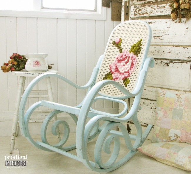 Vintage Bentwood Rocking Chair Gets Embroidered Makeover by Prodigal Pieces www.prodigalpieces.com #prodigalpieces