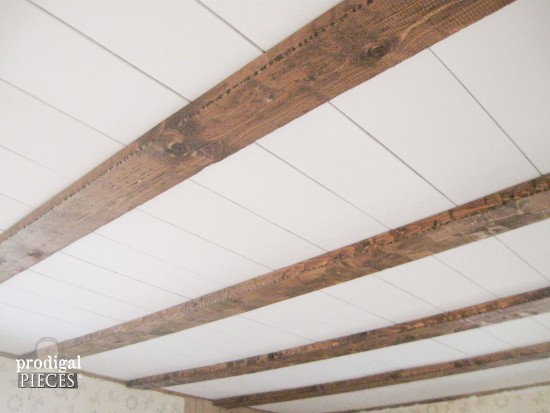 DIY Faux Farmhouse Barn Beam Ceiling by Prodigal Pieces www.prodigalpieces.com #prodigalpieces