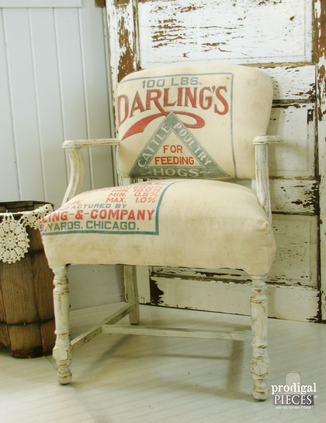 Vintage Chair Gets Feed Sack Makeover by Prodigal Pieces www.prodigalpieces.com #prodigalpieces