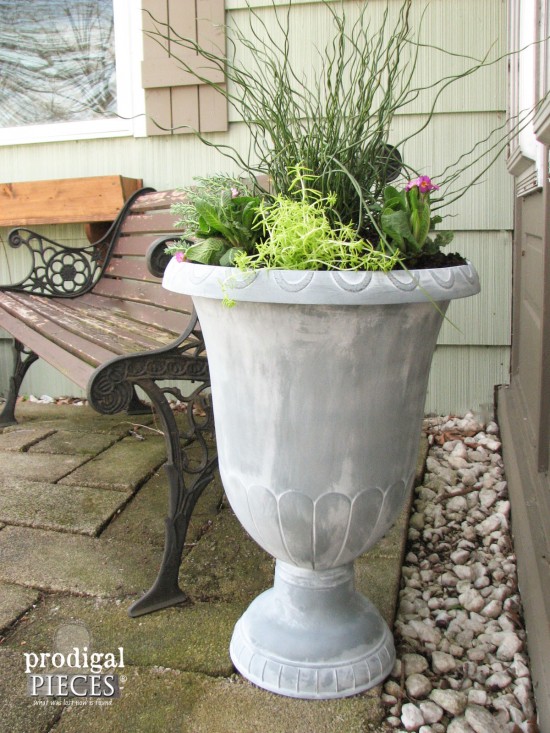 You can create a timeless faux zinc finish by only using paint. Come see the step-by-step DIY tutorial on how to achieve this look in a day by Prodigal Pieces www.prodigalpieces.com #prodigalpieces