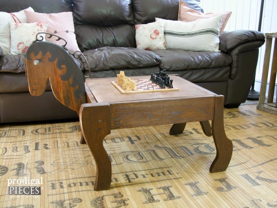 An antique rocker base is the inspiration for this animal themed makeover. With recalimed barn wood and a pile of junk, it is now a junkified game table for Lego, chess, checkers...fun! by Prodigal Pieces www.prodigalpieces.com #prodigalpieces