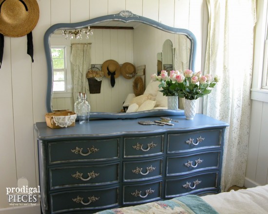Outdated Craiglist scored French Provincial set gets a French country makeover with a beautiful blue by Prodigal PIeces. www.prodigalpieces.com #prodigalpieces
