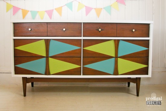 Mid-Century Modern Bassett credenza gets some color fun by Prodigal Pieces | www.prodigalpieces.com