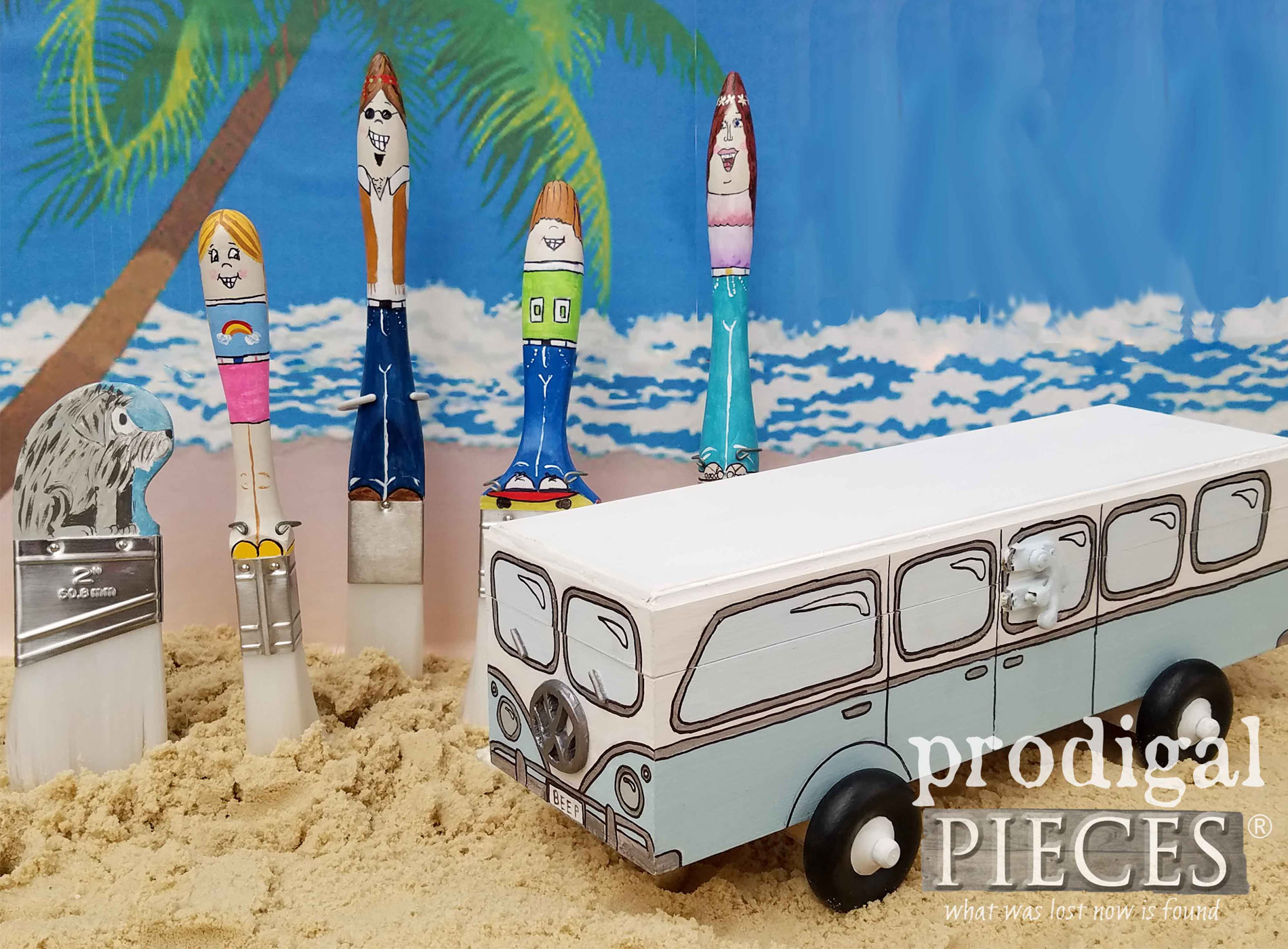 Featured Mini Beep Volkswagen Bus Brushes with Hippie Family by Larissa of Prodigal Pieces | prodigalpieces.com