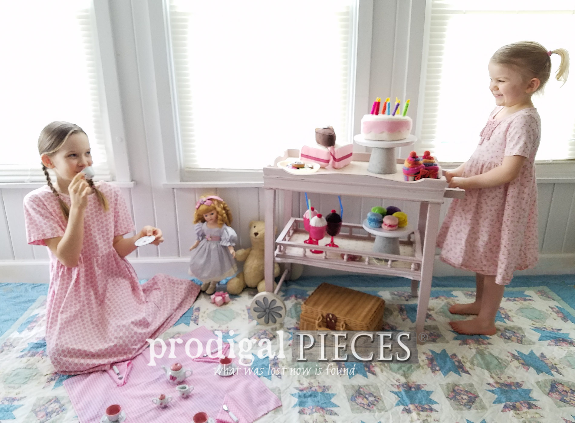 Featured Child's Tea Cart Made from a Repurposed Vintage Side Table by Larissa of Prodigal Pieces | prodigalpieces.com