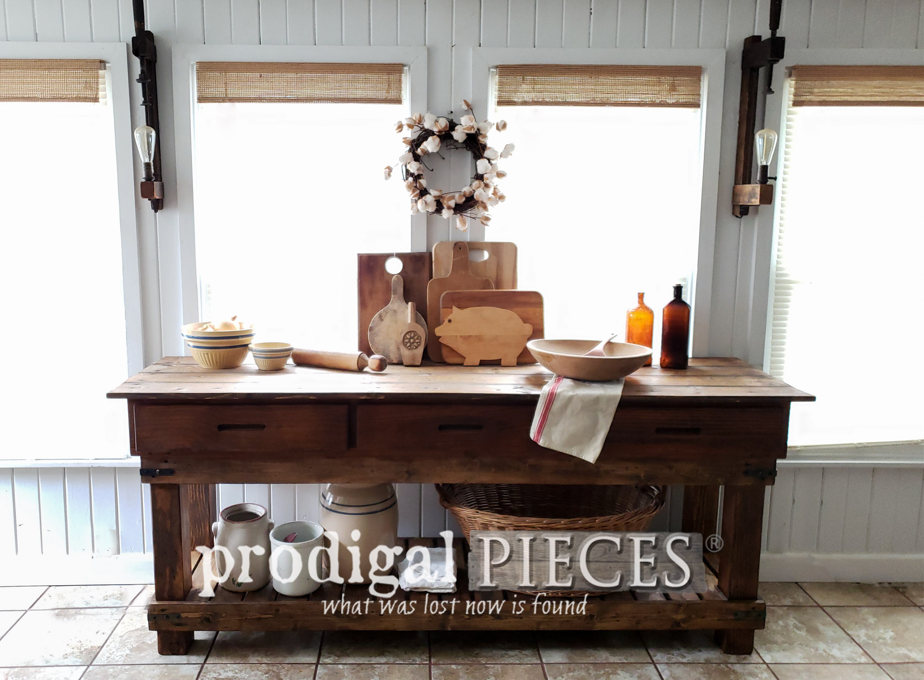 Featured Reclaimed Workbench from Underbed Drawers Built by Larissa of Prodigal Pieces | prodigalpieces.com