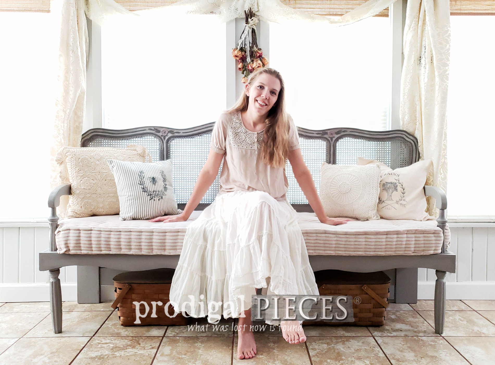 Featured DIY French Provincial Headboard Bench with French Mattress Built by Larissa of Prodigal Pieces | prodigalpieces.com