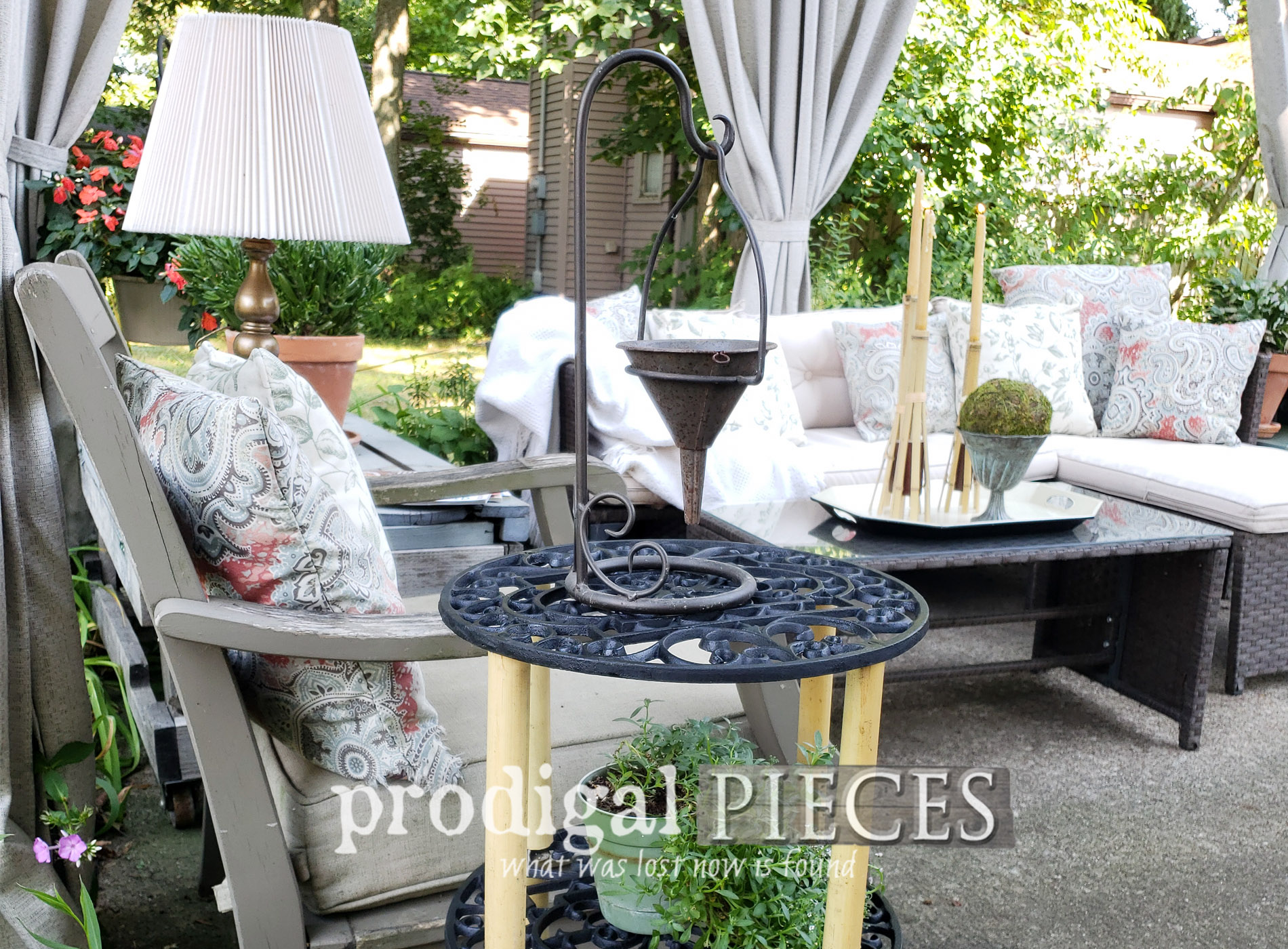 Featured Upcycled Plant Caddy Bamboo Side Table and Repurposed Bamboo Torches by Larissa of Prodigal Pieces | prodigalpieces.com