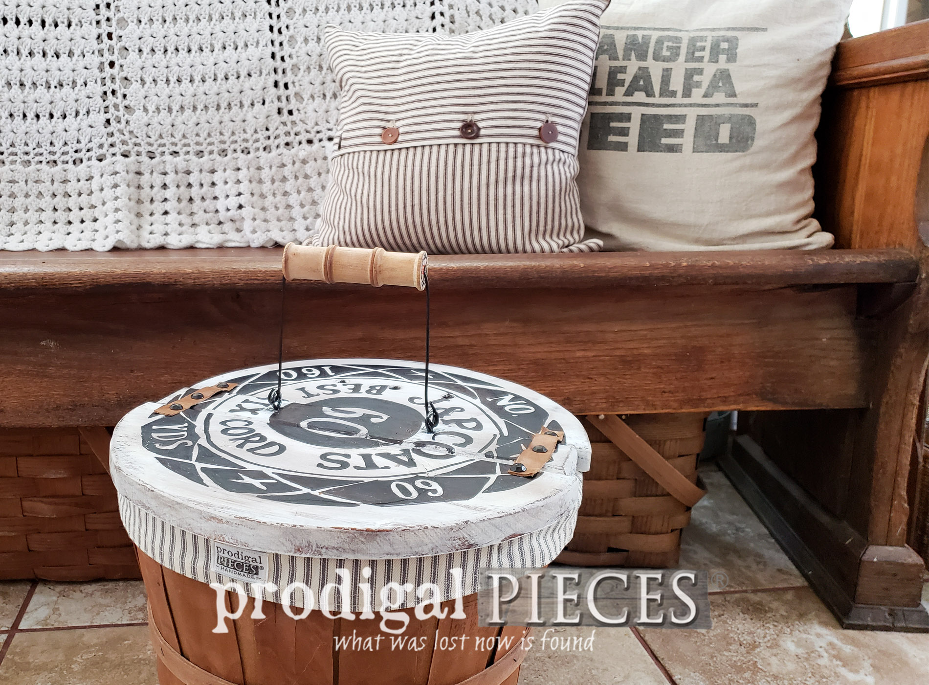 Featured Farmhouse Sewing Basket from 1980's Upcycled by Larissa of Prodigal Pieces | prodigalpieces.com