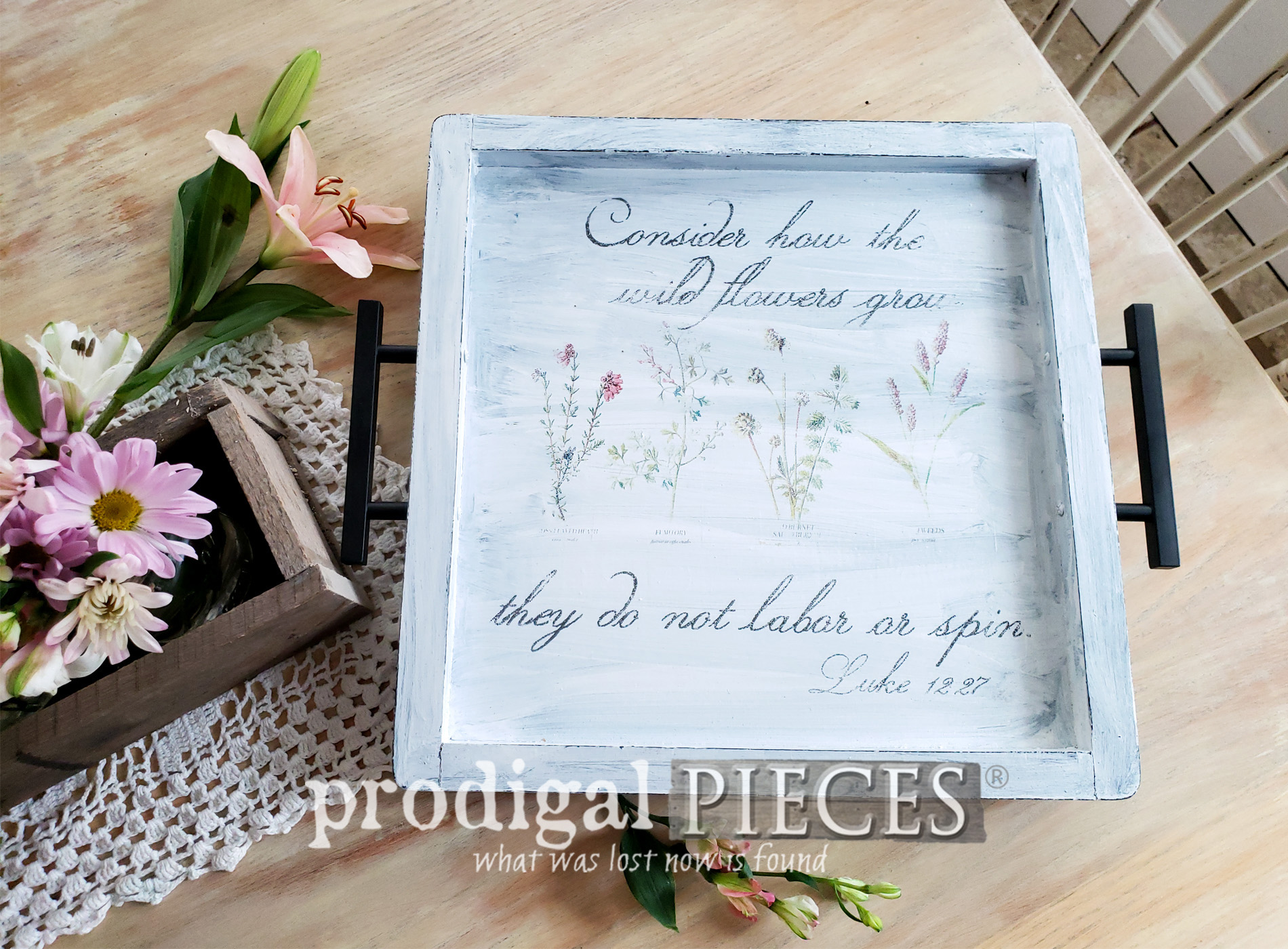 Featured Botanical Print Serving Tray Created from Thrifted Wall Art | Video Tutorial by Larissa of Prodigal Pieces | prodigalpieces.com #prodigalpieces #diy #home #farmhouse #vintage #homedecor #homedecorideas