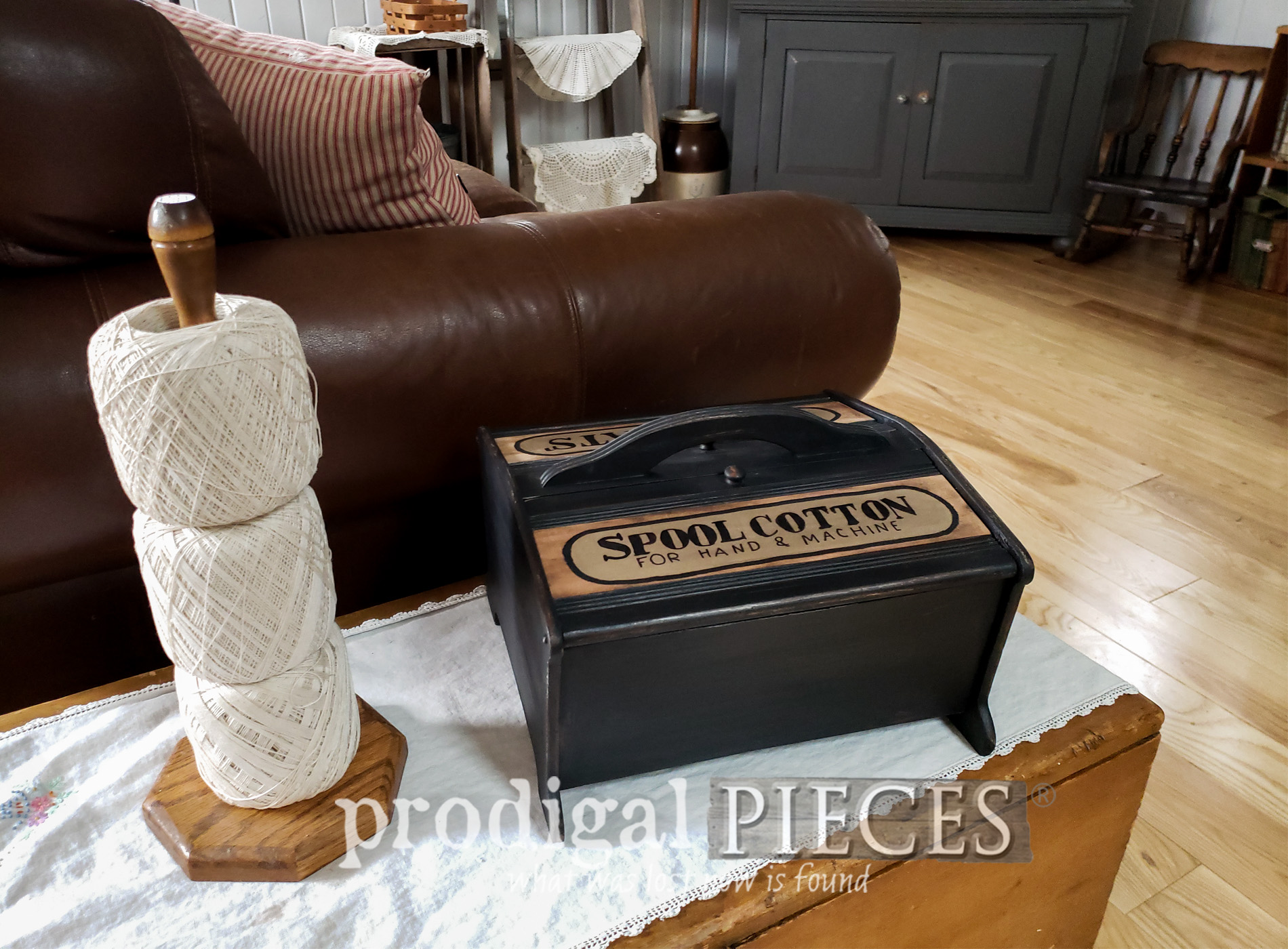 Vintage Sewing Box into Upcycled Remote Control Holder with video tutorial by Larissa of Prodigal Pieces | prodigalpieces.com #prodigalpieces #farmhouse #upcycled #home #homedecor #diy #storage