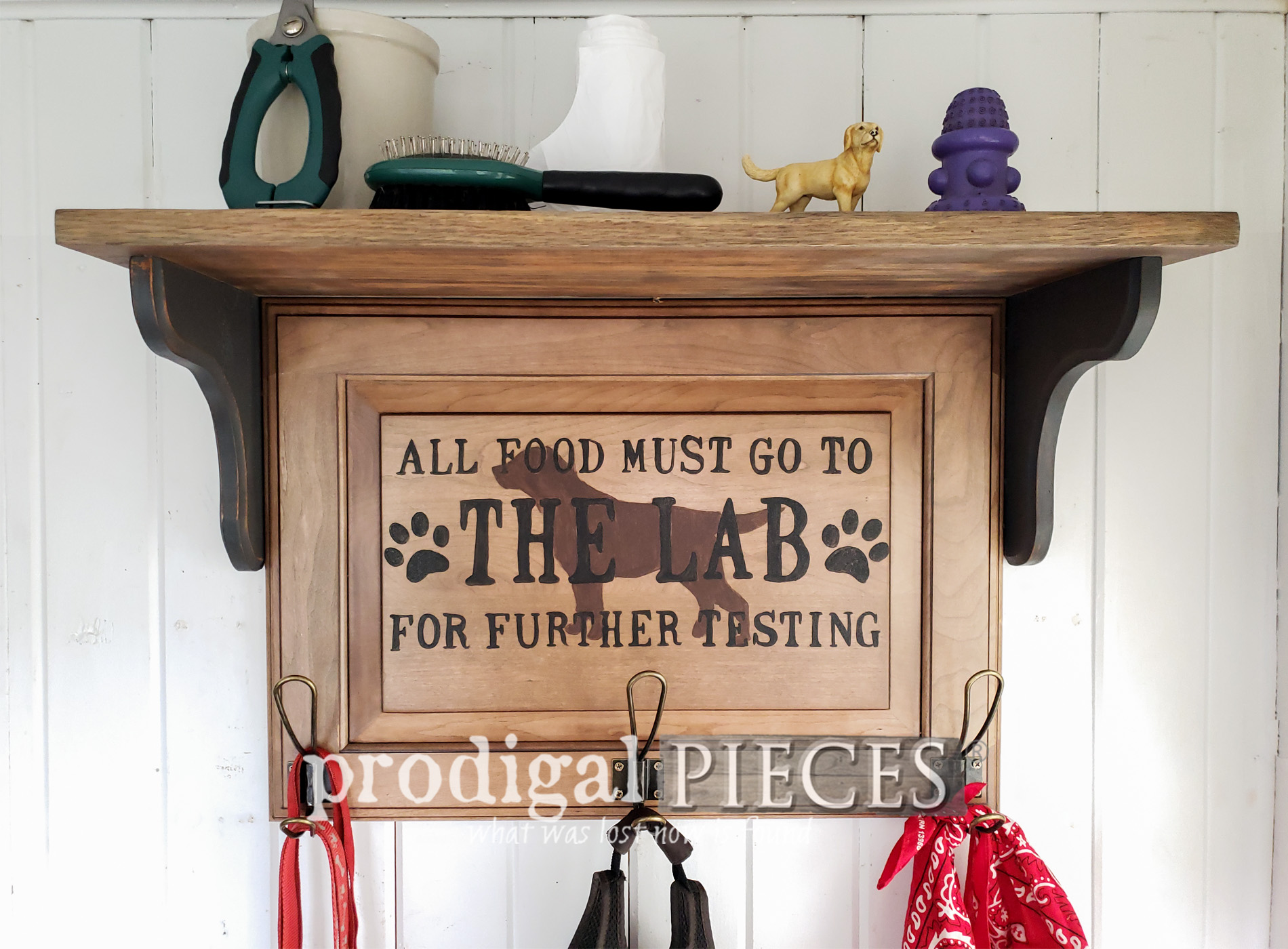 Featured Upcycled Pet Organizer from Cupboard Door by Larissa of Prodigal Pieces | prodigalpieces.com #prodigalpieces #diy #home #pets #farmhouse #homedecor