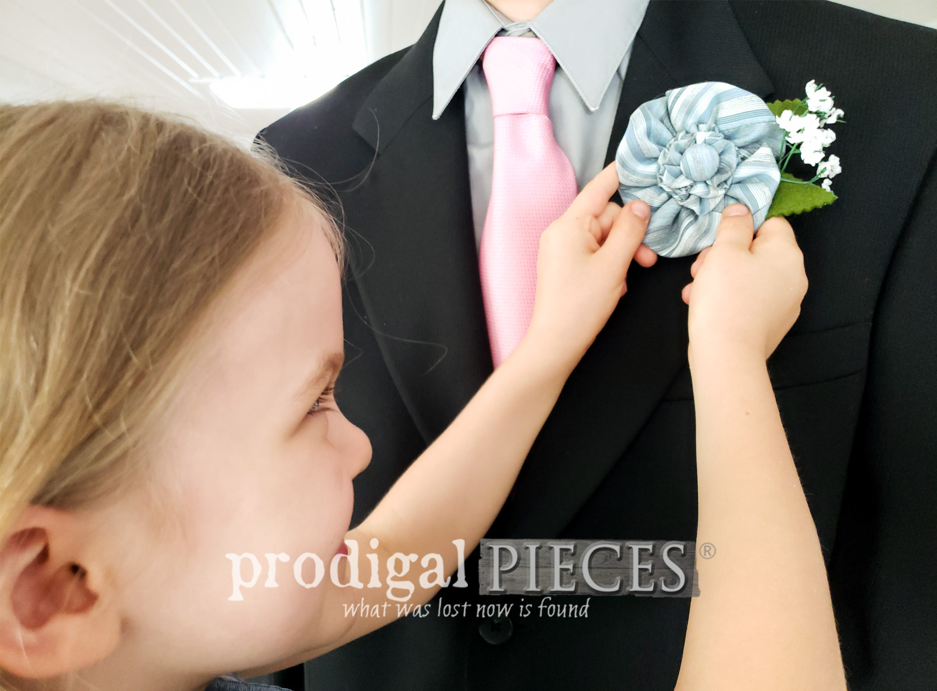 Featured Upcycled Necktie Boutonniere, Corsage, or Accessory | Video Tutorial by Larissa of Prodigal Pieces | prodigalpieces.com #prodigalpieces #diy #fathersday #upcycled #giftidea #dad