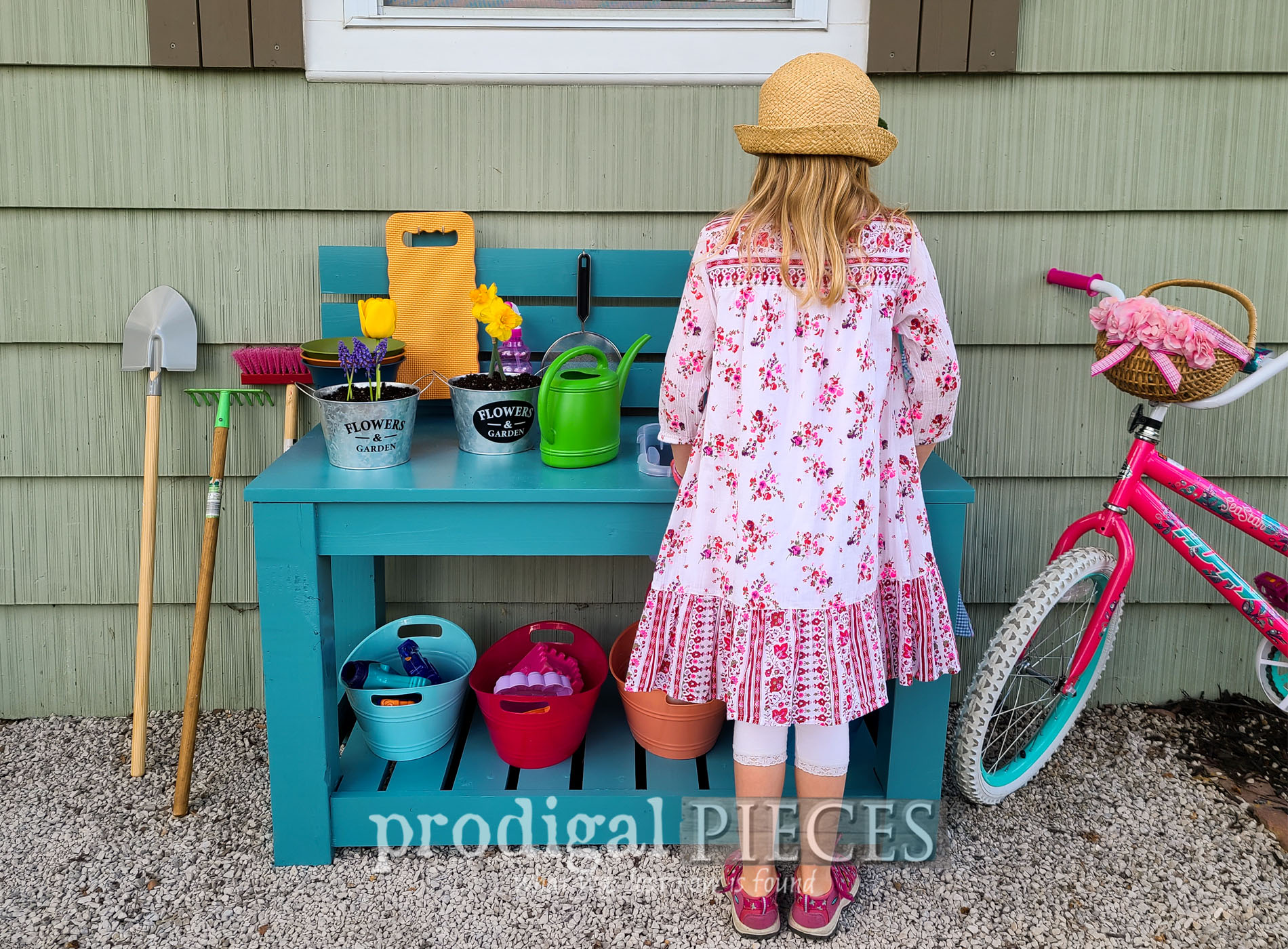 Featured Upcycled Mud Bar Potting Bench Built by JC & Larissa of Prodigal Pieces | prodigalpieces.com #prodigalpieces #kids #play #diy #toys #summer #backyard