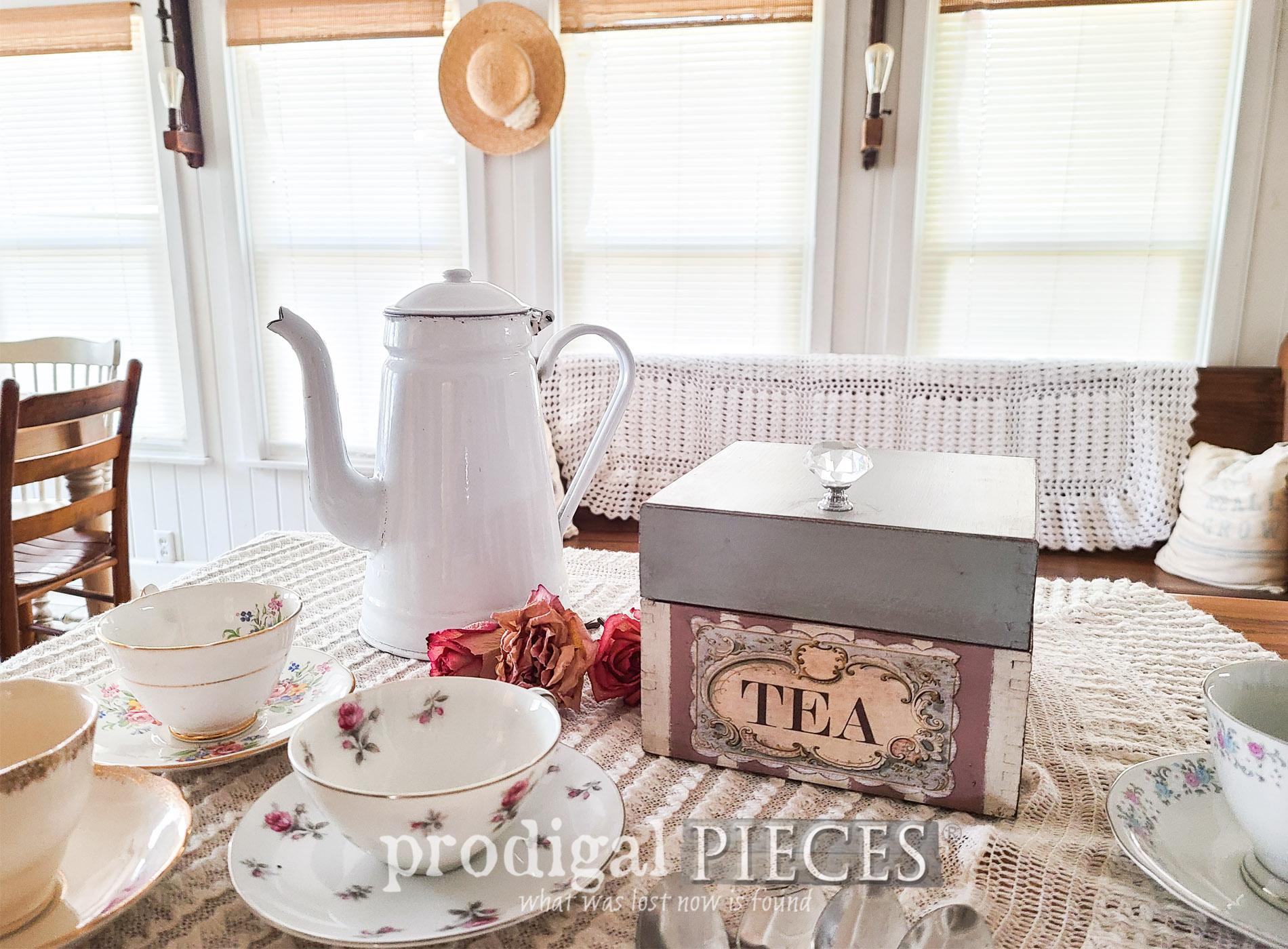 Featured Vintage Tea Box upcycled from recipe box by Larissa of Prodigal Pieces | prodigalpieces.com #prodigalpieces #vintage #cottage #shabbychic #home #homedecor