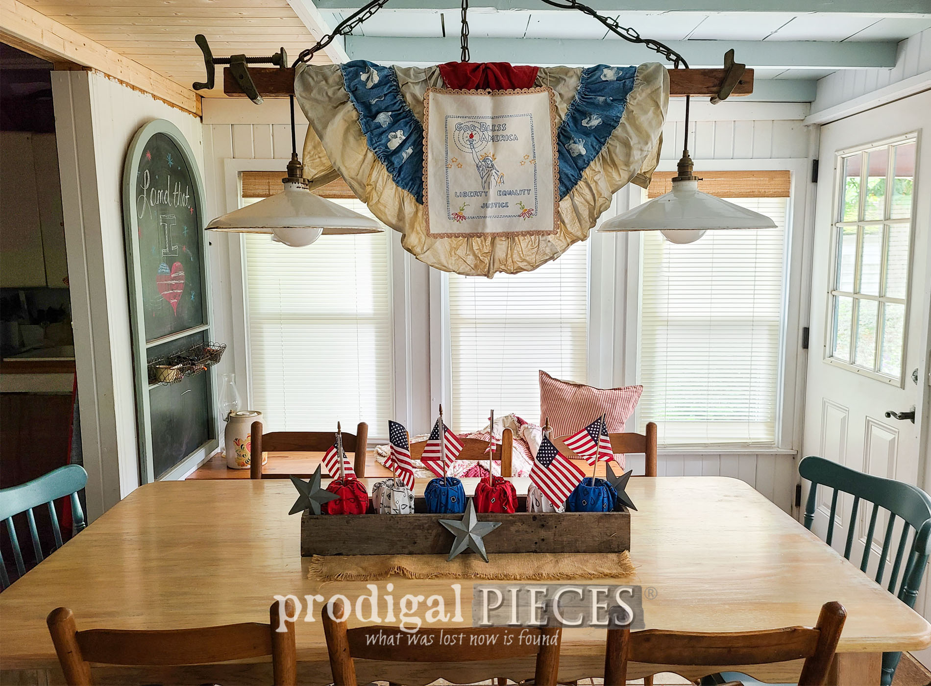 Featured Farmhouse Patriotic Decor Using Refashioned Bandanas | prodigalpieces.com #prodigalpieces #farmhouse #4thofjuly #independenceday #home #refashion