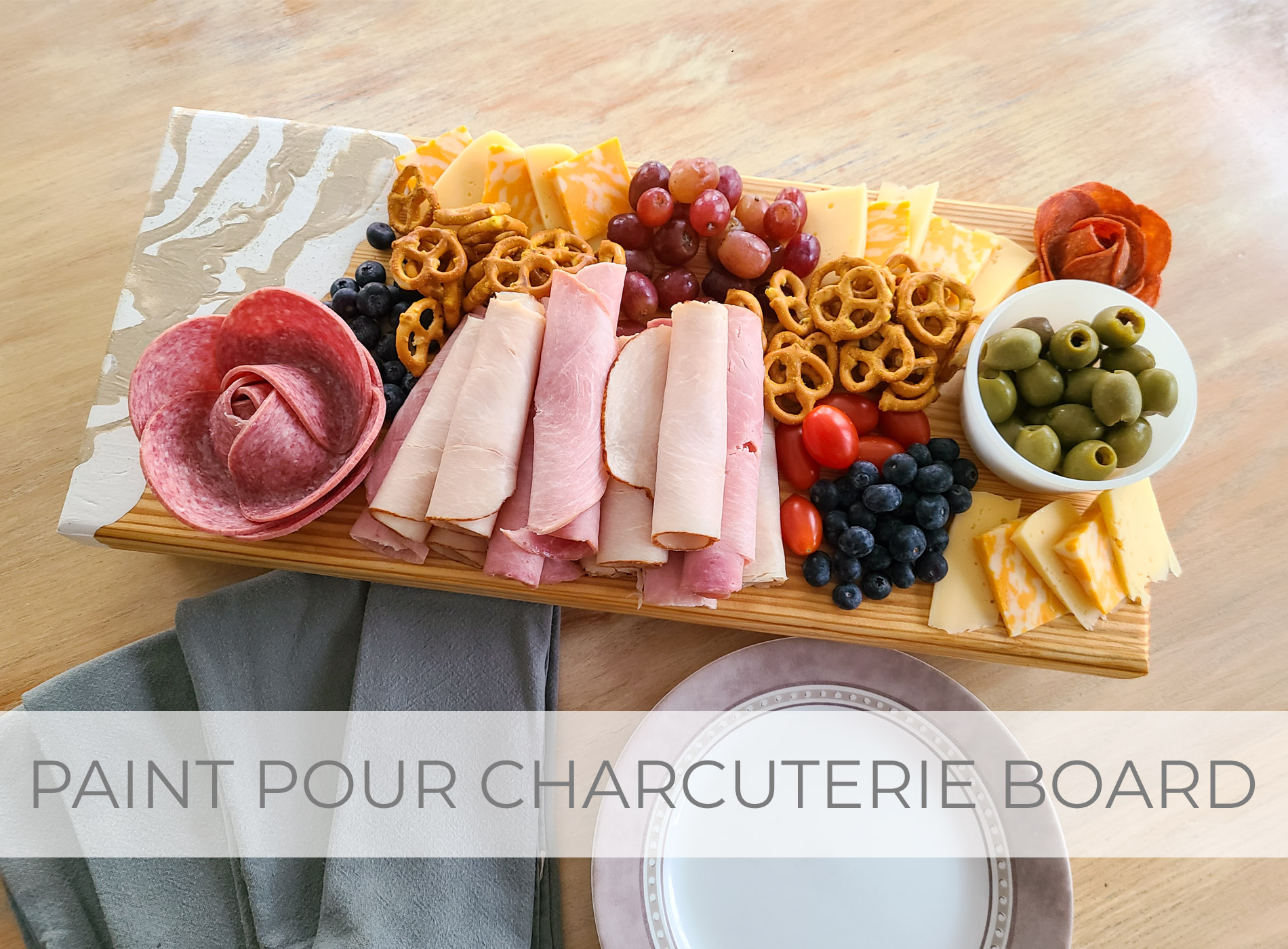 DIY Paint Pour Charcuterie Board Tutorial by Larissa of Prodigal Pieces | prodigalpieces.com #prodigalpieces